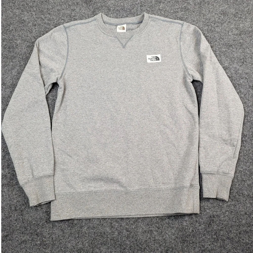 The North Face Mens Crewneck Sweatshirt Heather Gray Logo Fleece Small